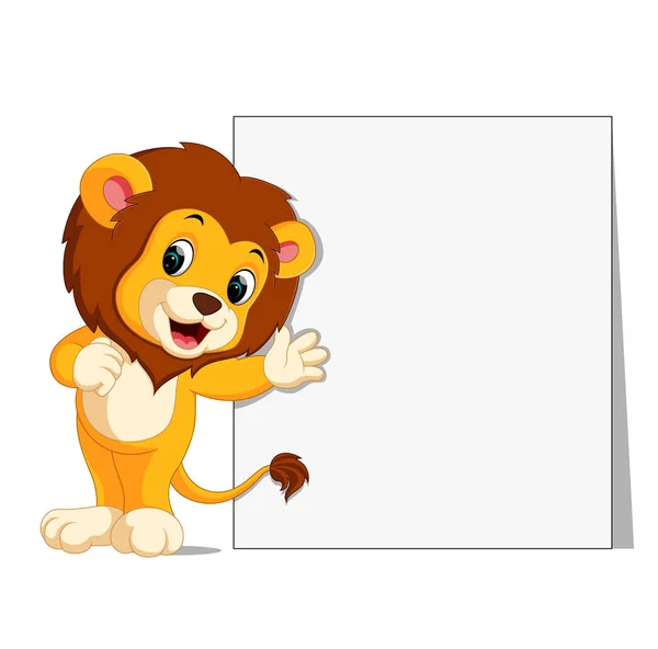 Cute lion with blank sign — Stock Vector