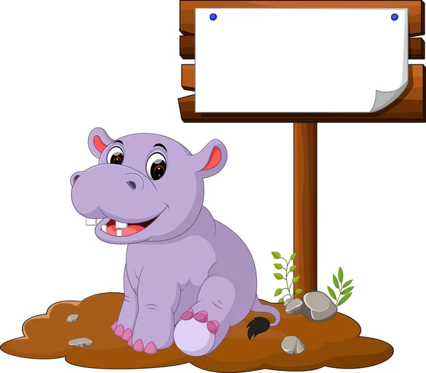 Hippo com sinal em branco —  Vetores de Stock