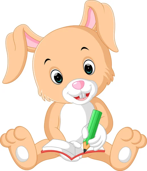 Kaninchen schreiben auf dem Buch Karikatur — Stockvektor