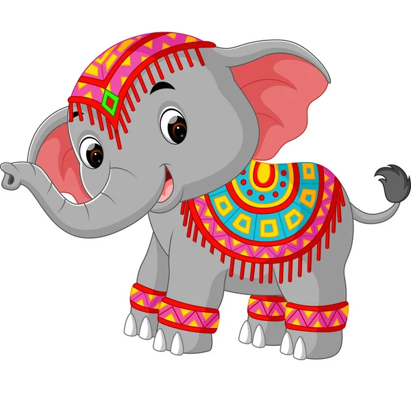 Cartoon elephant with traditional costume — Stock Vector