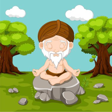 Meditation old man sitting in lotus position clipart