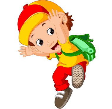 Sevimli çocuk okula gidiyor.