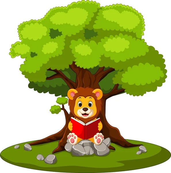 Illustration of cartoon lion reading book — Stock Vector