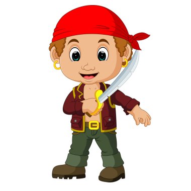 Bir kılıç tutan karikatür korsan