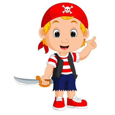 Bir kılıç tutan karikatür korsan