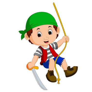 Bir kılıç tutan karikatür korsan