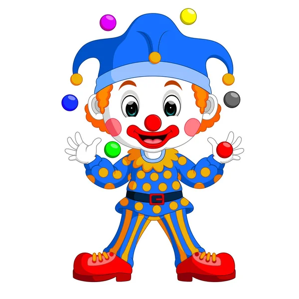 Мультяшный клоун играет в мячи — стоковый вектор