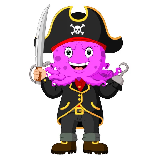 Cartoon captain pirate holding a sword — Stock Vector