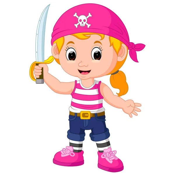 Kids meisje piraat cartoon — Stockvector