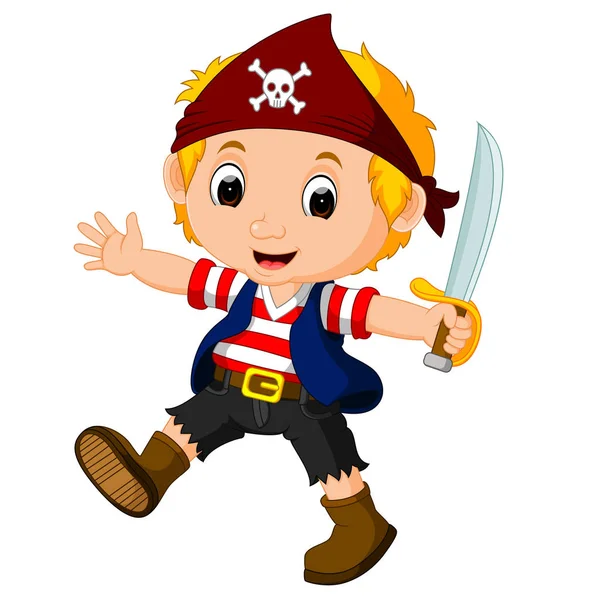Niño niño pirata dibujos animados — Vector de stock
