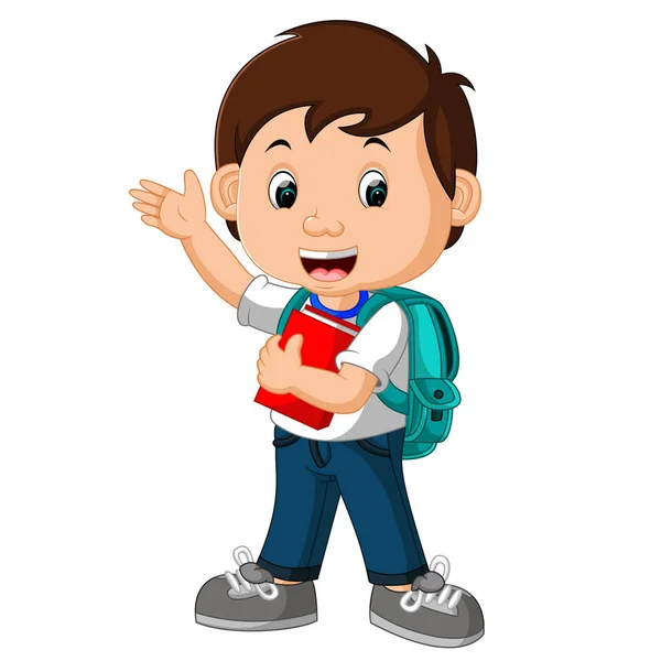 Niño con mochilas de dibujos animados — Vector de stock