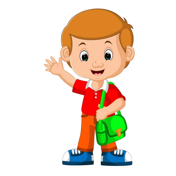 Jongen met rugzakken cartoon — Stockvector