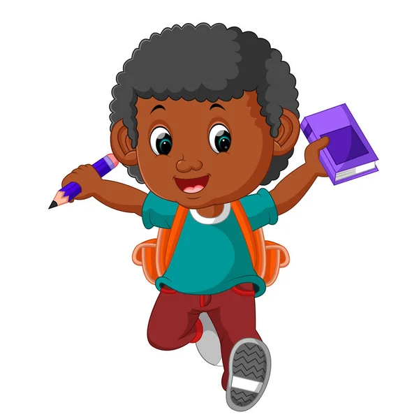 Niño con mochilas de dibujos animados — Vector de stock