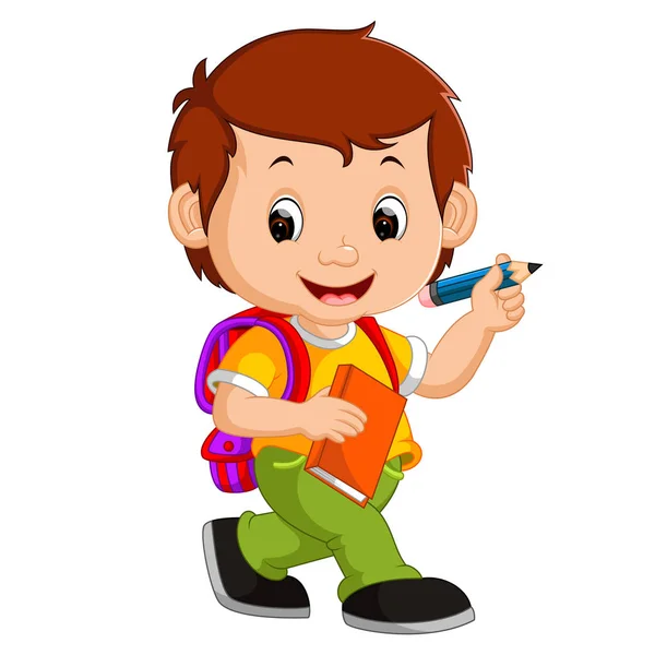 Niño con mochilas de dibujos animados — Vector de stock