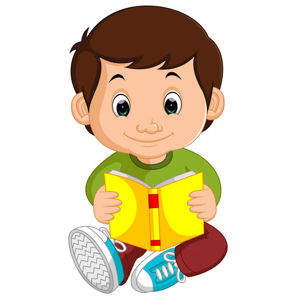 Děti chlapec čtení knihy kreslený — Stockový vektor