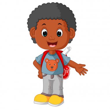 sırt çantası karikatür ile sevimli çocuk