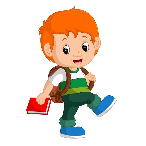 Lindo chico con mochila de dibujos animados — Vector de stock