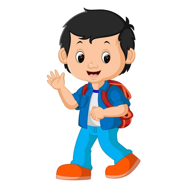 Mignon garçon avec sac à dos dessin animé — Image vectorielle