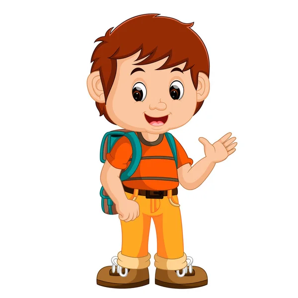 Lindo chico con mochila de dibujos animados — Vector de stock