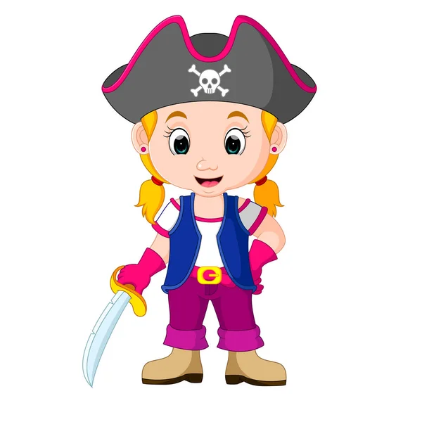 Niños niña pirata dibujos animados — Archivo Imágenes Vectoriales