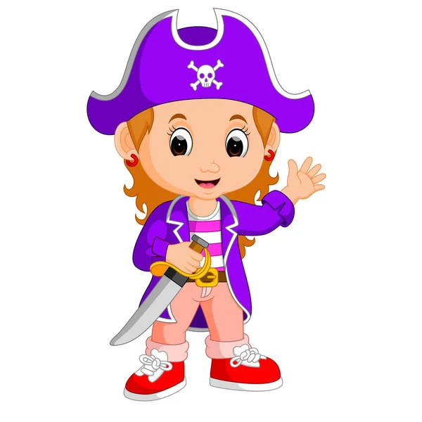 Kids girl pirate cartoon — Stock Vector