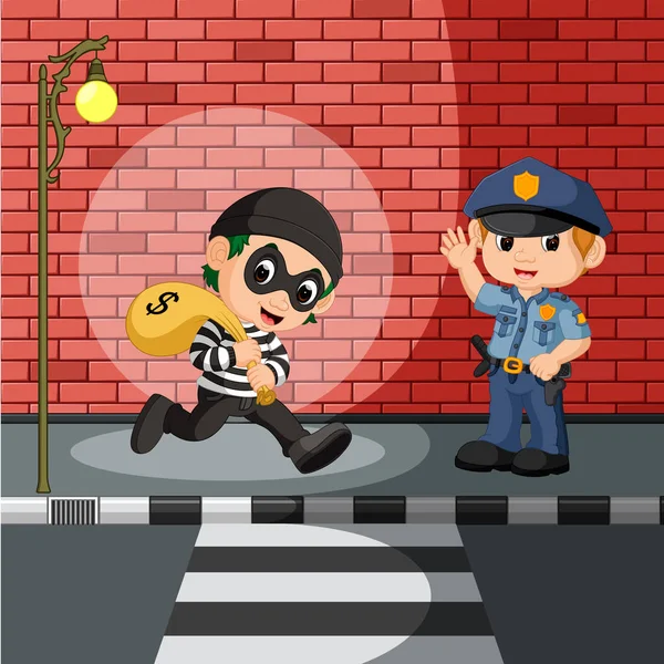 Ladrón y policía de dibujos animados — Vector de stock