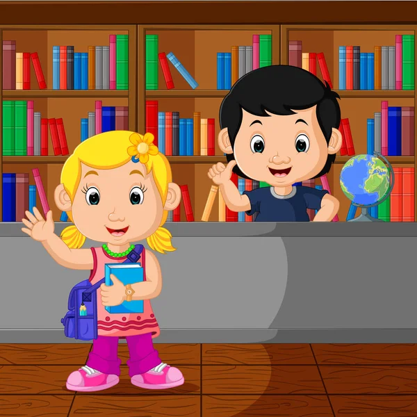 Niños en una biblioteca — Vector de stock