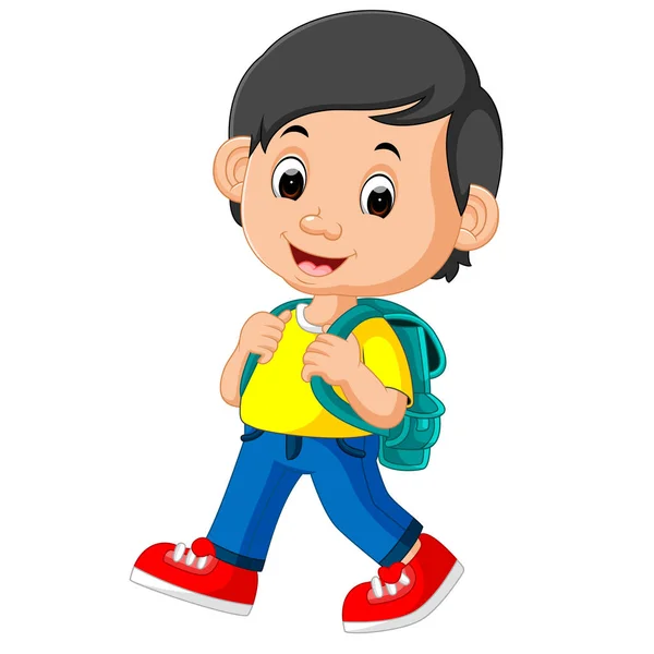 Lindo chico con mochila — Vector de stock