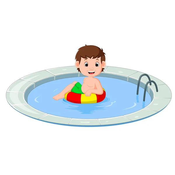 Schattig weinig kinderen zwemmen met opblaasbare cirkel — Stockvector