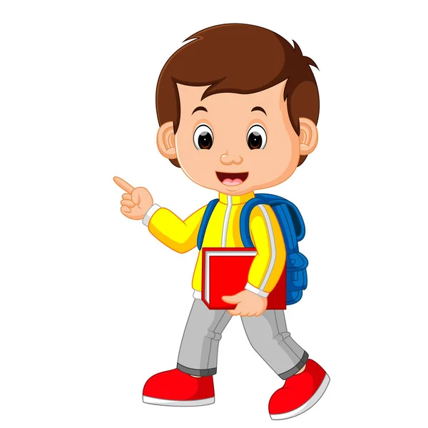 Lindo chico ir a la escuela — Vector de stock