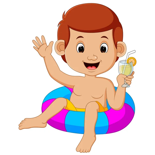 Simpatici bambini che nuotano con cerchio gonfiabile — Vettoriale Stock
