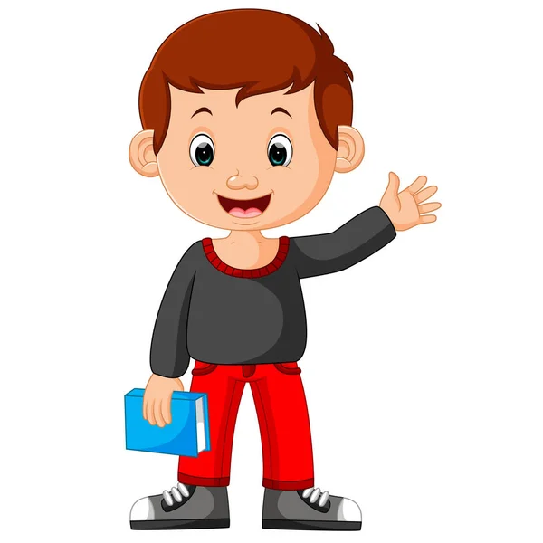 Kids boy carrying book cartoon — Stock Vector
