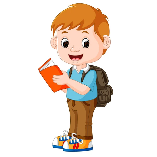 Cute boy go to school — Stock Vector