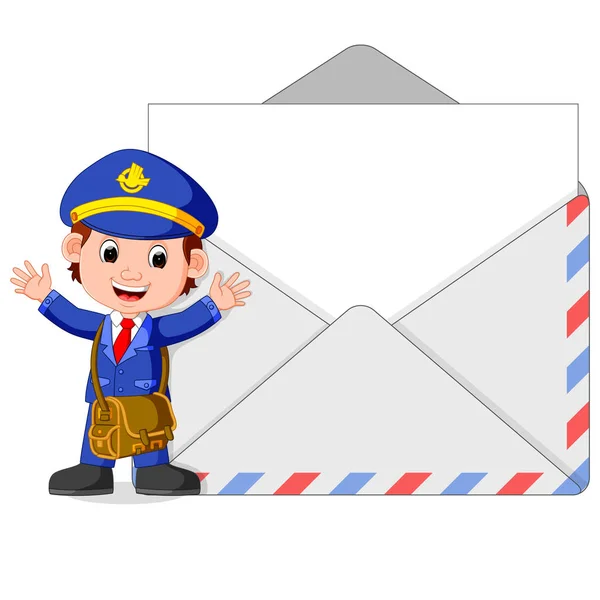 Cute postman cartoon with big letter — Stock Vector