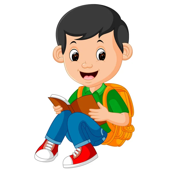 Kids boy reading book — Stock Vector