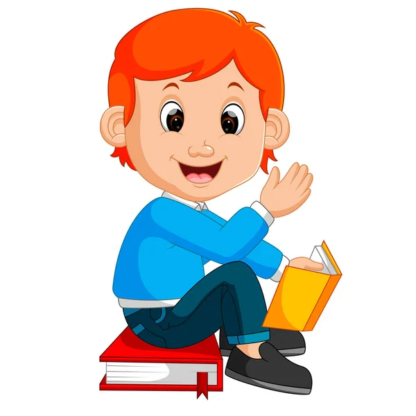 Kids boy reading book — Stock Vector