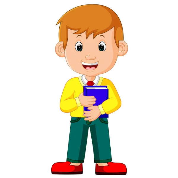 Niños chico llevar libro de dibujos animados — Vector de stock