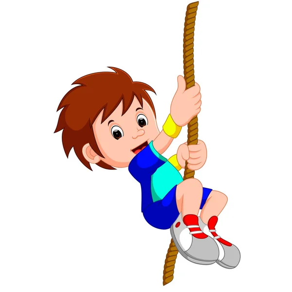 Menino balançando em uma corda — Vetor de Stock