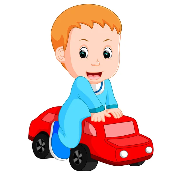 宝贝男孩玩玩具车 — 图库矢量图片