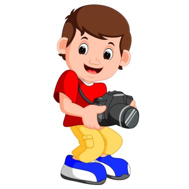 Küçük çocuk çizgi film holding kamera