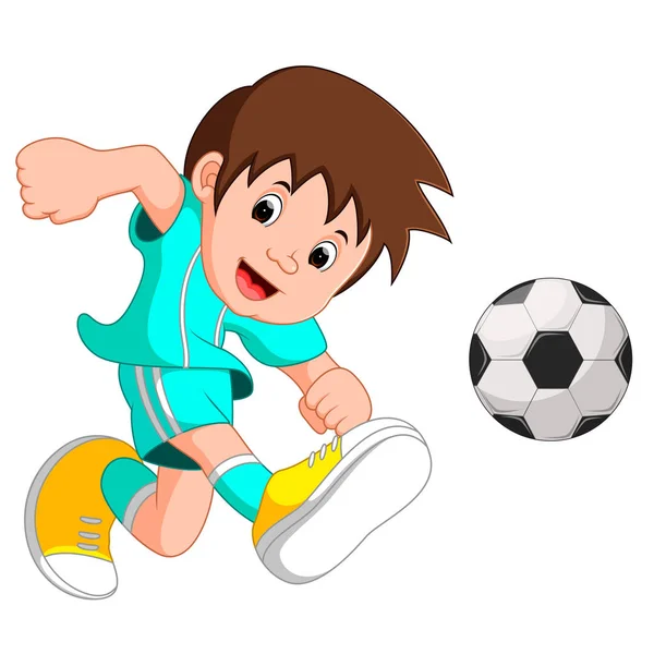 Garçon dessin animé jouer au football — Image vectorielle