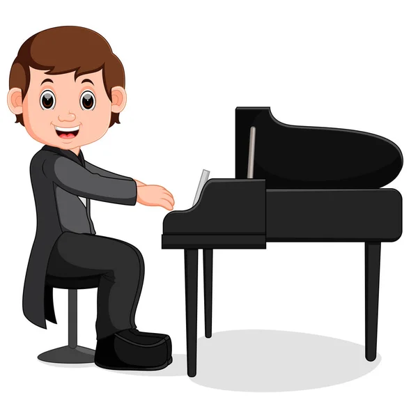 Lindo niño dibujos animados tocando el piano — Vector de stock