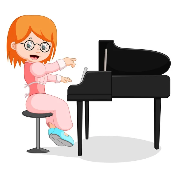 Cute little girl cartoon playing piano — Stock Vector