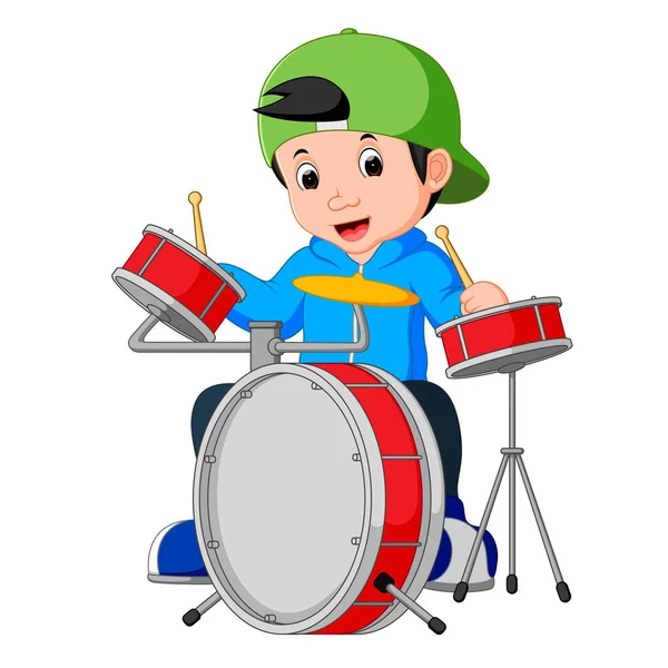 Pequeño baterista de dibujos animados — Vector de stock