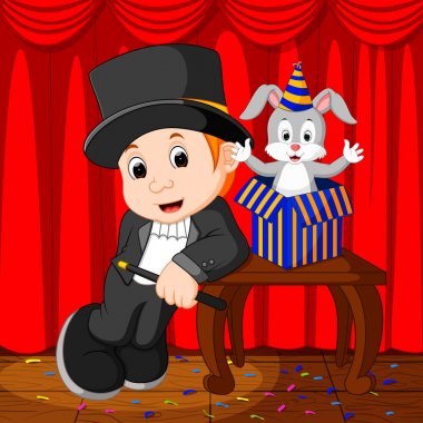  bir sihirbaz bir sahnede performans