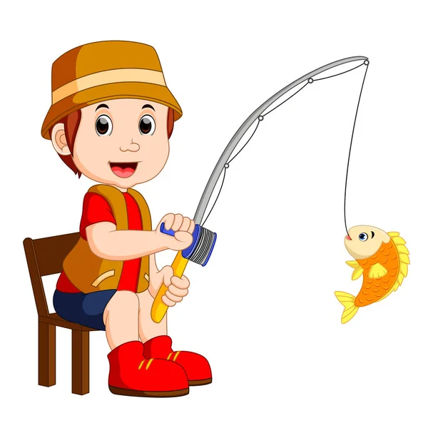Rajzfilm fiú halászati — Stock Vector
