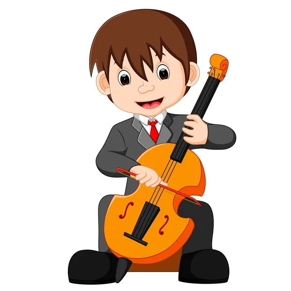 Chlapec hrající Violoncellový kreslený — Stockový vektor
