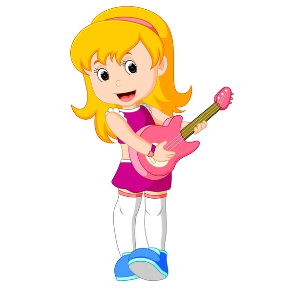 Cooles Rockstar-Mädchen spielt Gitarre — Stockvektor