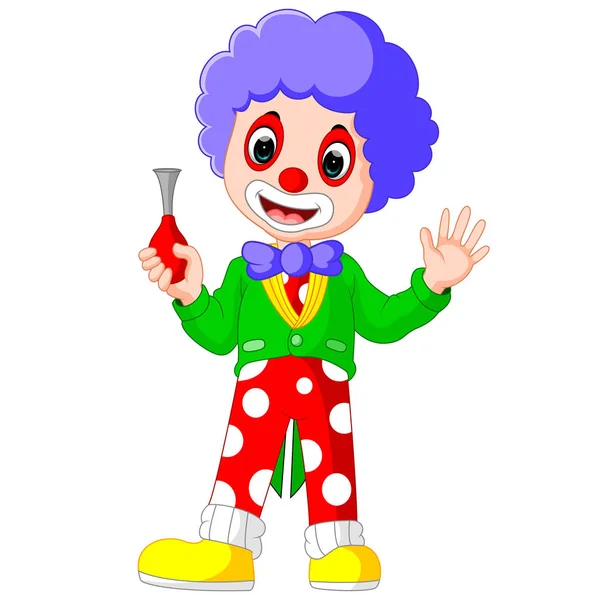 Simpatico clown in possesso di corno — Vettoriale Stock