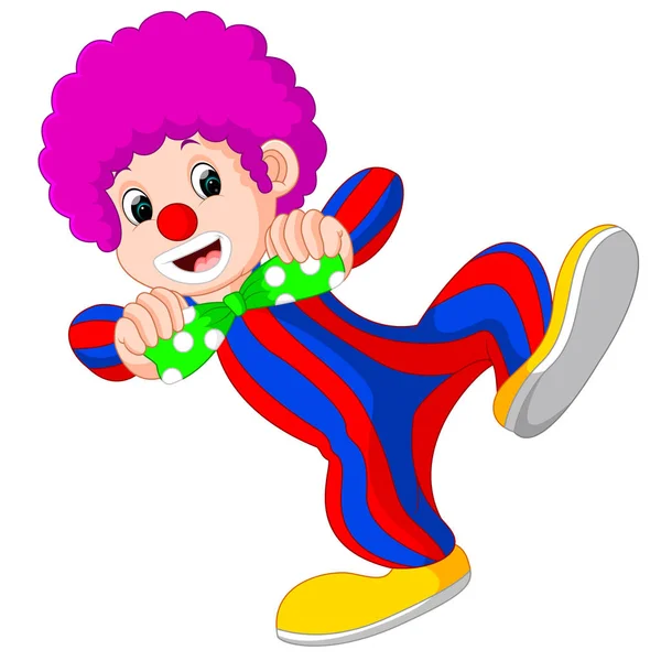 Clown utilizzando grande cravatta cartone animato — Vettoriale Stock